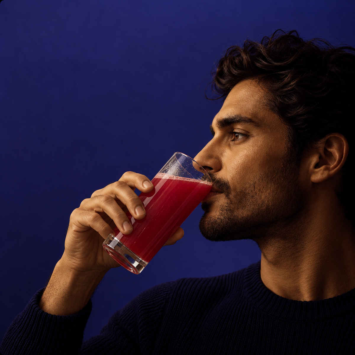 Man sipping a Neuro-Rest PRO drink during his evening routine