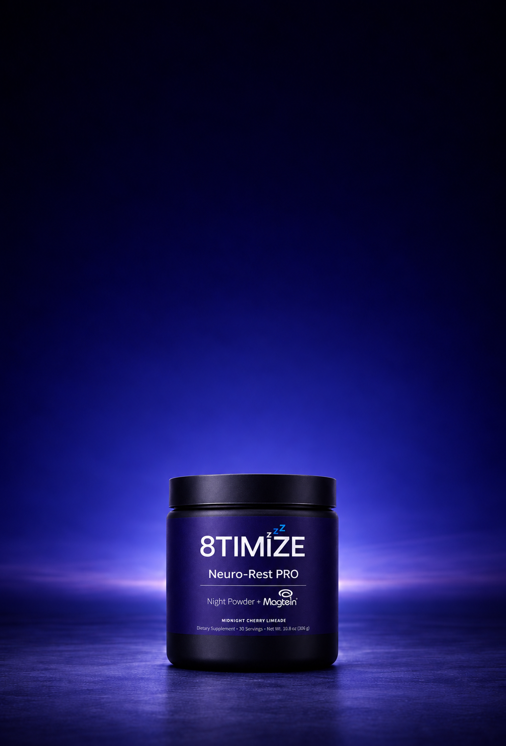 8TIMIZE Neuro-Rest PRO jar against a violet background